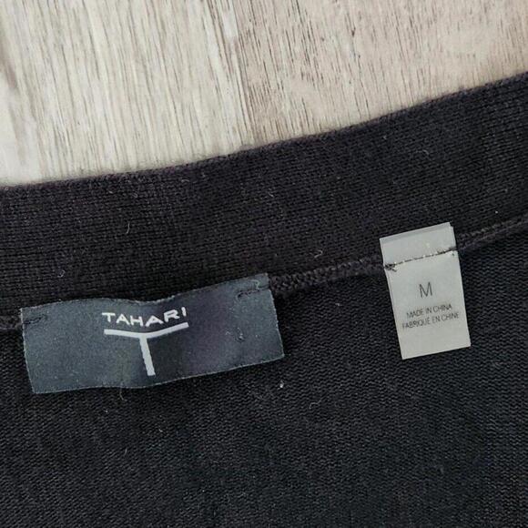 Tahari Sweater Medium Black V Neck Button Down cardigan Stretch Long - Picture 3 of 7